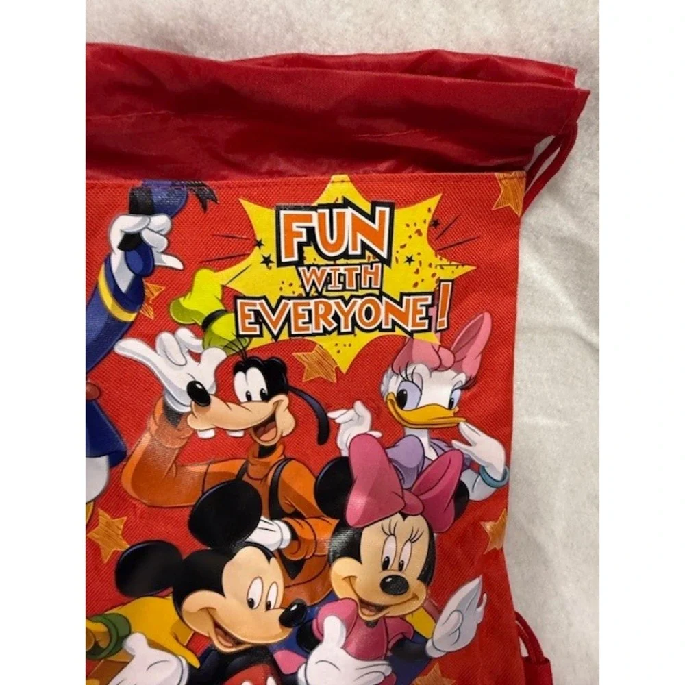 Disney Mickey Mouse Fun With Everyone Red Drawstring Backpack Bag Kids NWT